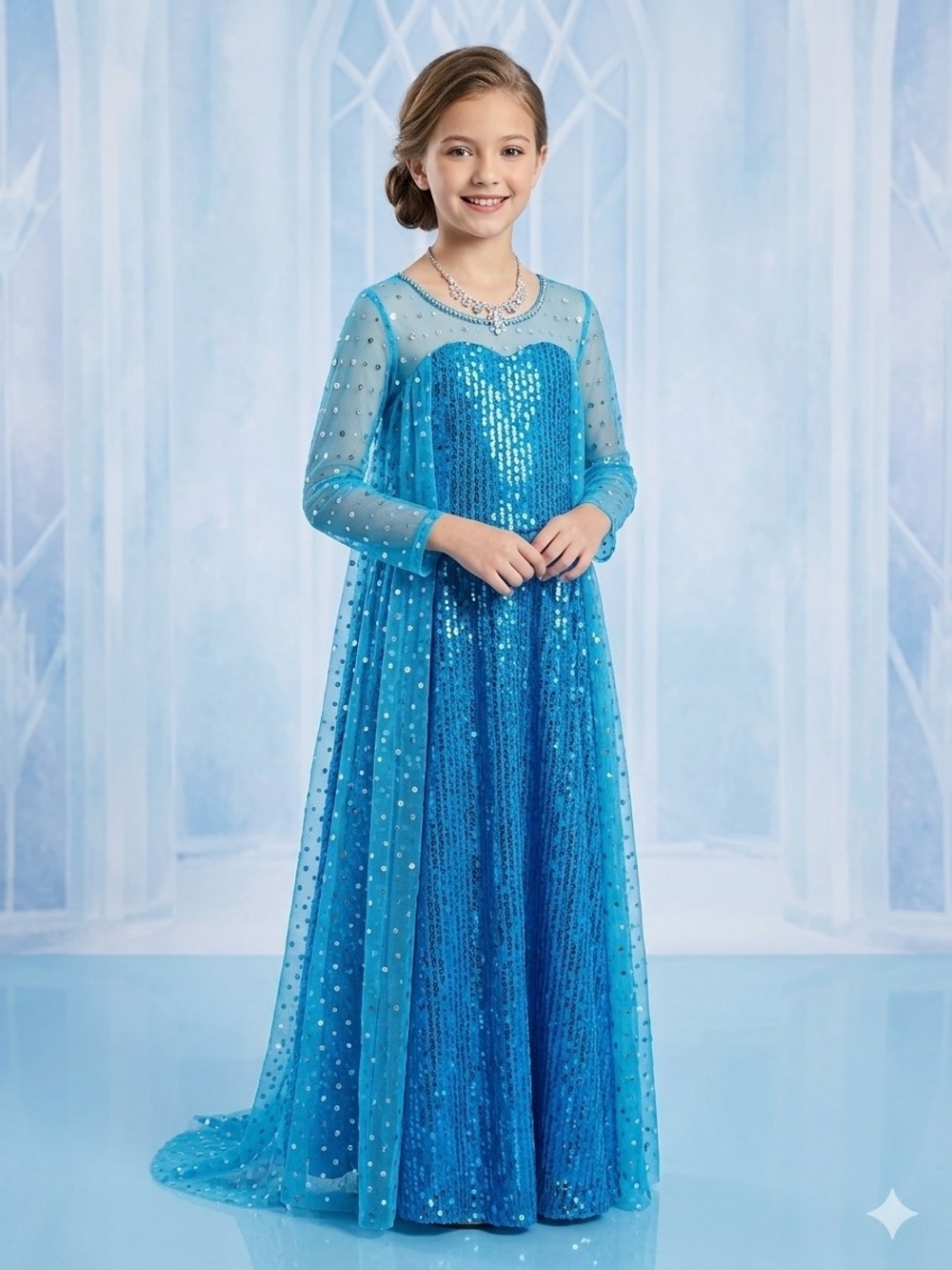 Blue Sequin Princess Costume Dress for Kids Girls Size 140